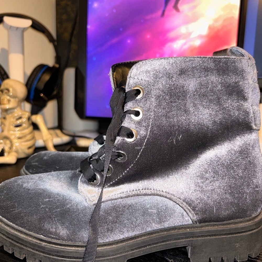Mossimo Supply Co. Shimmering Silver velvet Combat Boots - Picture 4 of 4